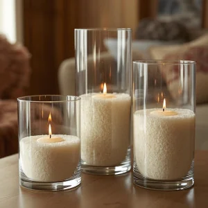 Set Recipiente de Cristal para Cera en Polvo | 3 Tamaños | Velas Decorativas